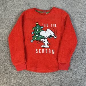 Peanuts Sweater Pullover Womens M Red Snoopy 'Tis The Season Fleece Heavyweight